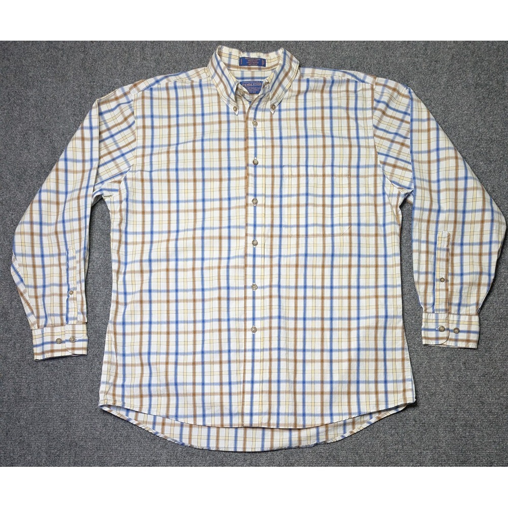 Pendleton Broadway Cloth Long Sleeve‎ Button Down Shirt Blue Plaid Men's Large
